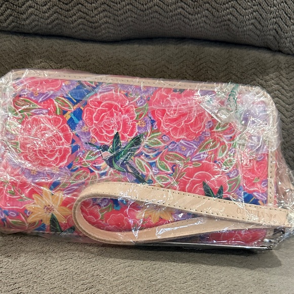 Consuela Vibrant Pink and Purple Floral Zipper Wristlet Wallet - Picture 3 of 3
